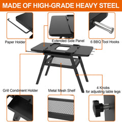 DELSbbq hooks and paper holder detail showing organized cooking benefit
