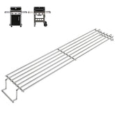 DELSbbq front view of warming rack showing full-length fit and sturdiness