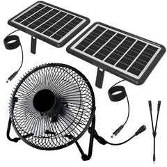 DELUMEE front view showing fan and dual solar panels for portable daytime ventilation