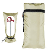 DEMEDO front view showing full-length sand-colored faucet cover protecting hydrant