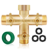 Denninal front view three-way splitter showing solid-brass body and outlets for reliable performance