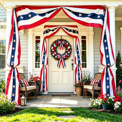 DERJLY full-length bunting banner displayed on porch for festive curb appeal