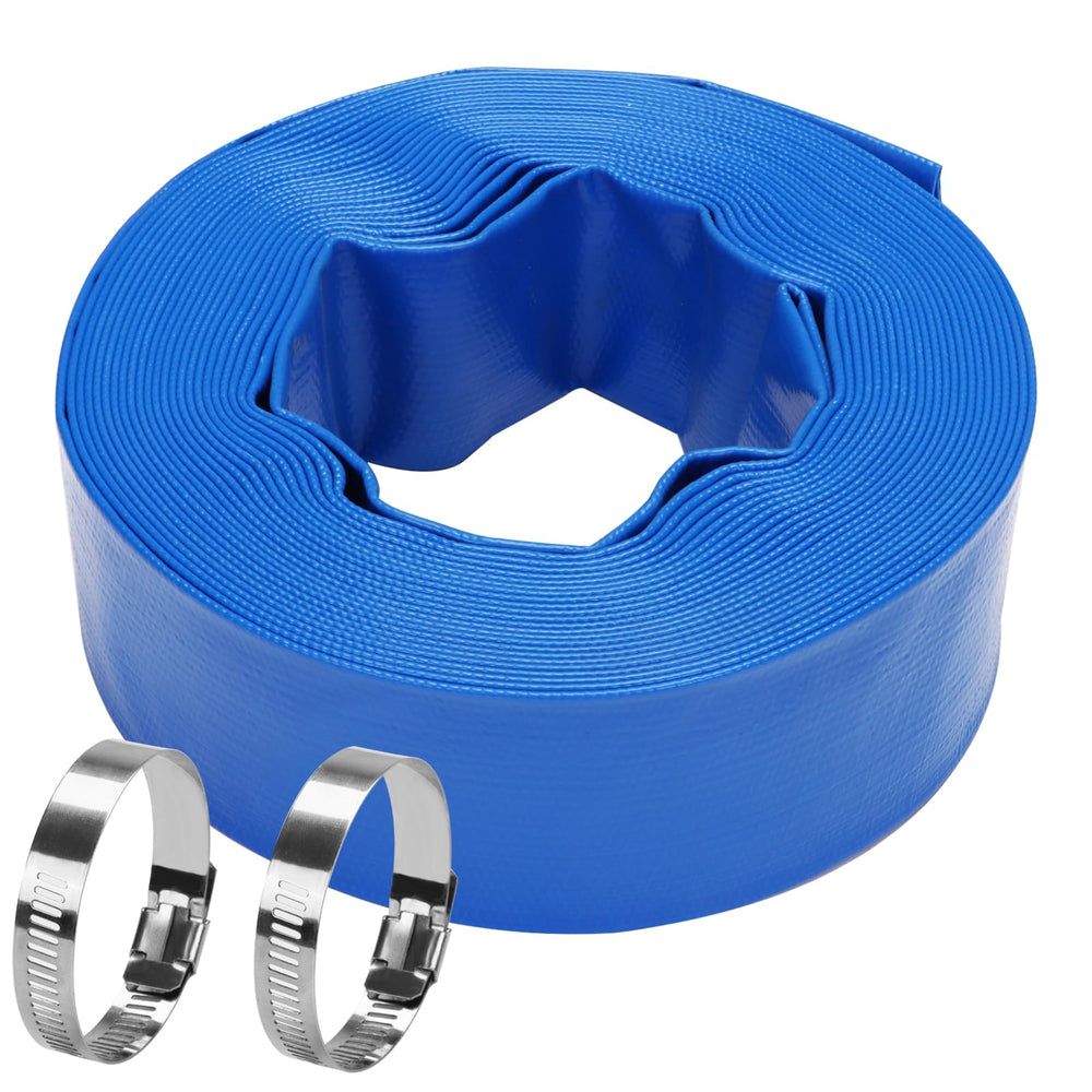 DERPIPE front view of 2" x 50ft hose showing length and durable jacket for reliable draining