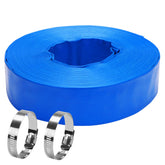 DERPIPE coiled 2" x 100ft lay-flat hose showing full length and ends, durable discharge solution