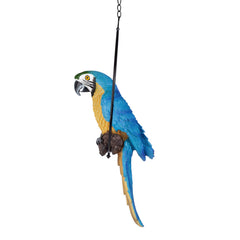 Design Toscano parrot hanging on metal ring showing easy installation benefit