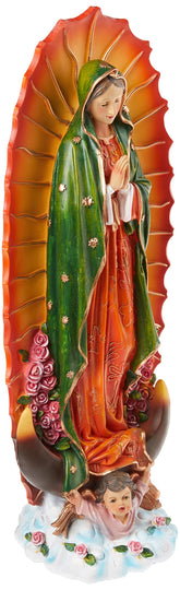 Design Toscano Virgin of Guadalupe front view showing full-color devotional statue benefit: clear shrine focal point