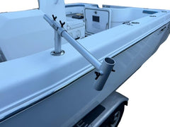 Dev Fishing mount installed in boat rod holder demonstrating secure attachment
