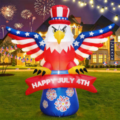 DEVONWIDE front view of 6ft eagle showing patriotic colors and bold display benefit