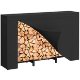 DIAMONDFORGE front view with cover protecting stacked firewood, weather protection