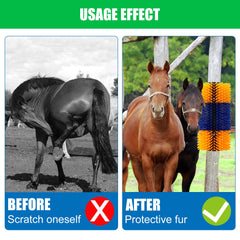 DiDiBirDi brush installed on stall wall protecting fence and enabling self-grooming