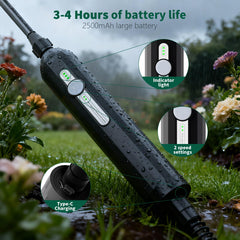 Dikutar rechargeable IP67 handle closeup with battery indicator offering long runtime
