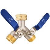 DINGBAI front view of brass splitter showing dual outlets and durable build for reliable water flow