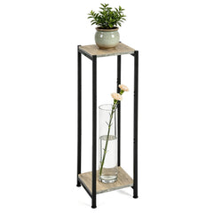 Dipion front view two-tier greige plant stand showing modern silhouette and sturdy shelves