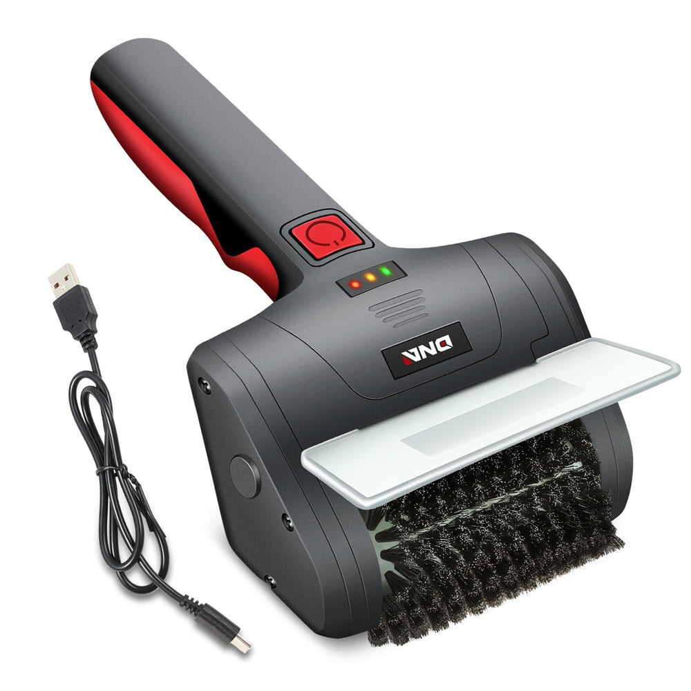 DNA MOTORING front view of red and black cordless brush showing compact design benefits