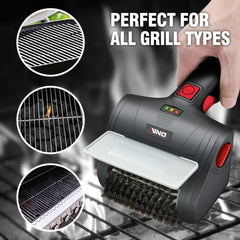 DNA MOTORING brush in use on a grill removing char for faster cleanup