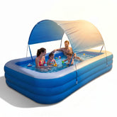 DNWTJTK front view of pool with canopy showing family-ready size and shade