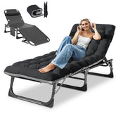 DoCred chaise lounge front view showing full recline and durable design benefit comfort