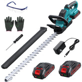 DocSmart front view showing trimmer with batteries and charger, reliable cordless convenience