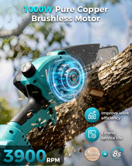 DocSmart in-use pruning scene demonstrating brushless power for quick branch removal