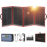 DOKIO folded 200W panel front view showing compact portability and easy storage