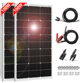 DOKIO front view of both 100W panels showing sleek frame and clean surface for reliable output