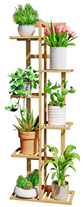 DolceLuna front view of bamboo plant stand showing layered display benefit