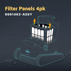 Dolphin filter panel being installed into robotic cleaner, quick tool-free maintenance benefit