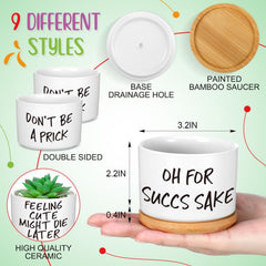Domensi close-up of glazed ceramic texture showing finish and printed funny sayings for charm