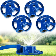 Domensi front view of four cast iron sprinklers showing durable construction and compact size benefit