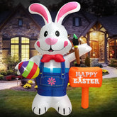 DomKom front view of 8ft bunny holding egg, bright curb appeal