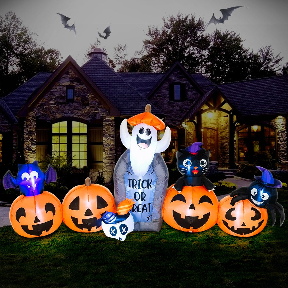 DomKom front view inflatable yard scene vibrant LEDs attract visitors