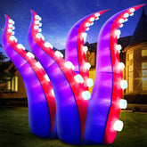 DomKom front view of two 6ft octopus tentacles showing bright LED effect and curb appeal