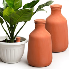 DoubleFill front view of two terracotta ollas showing size and finish benefit consistent watering