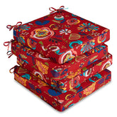 downluxe front packaging showing four Sonia Scarlet cushions and box, easy setup
