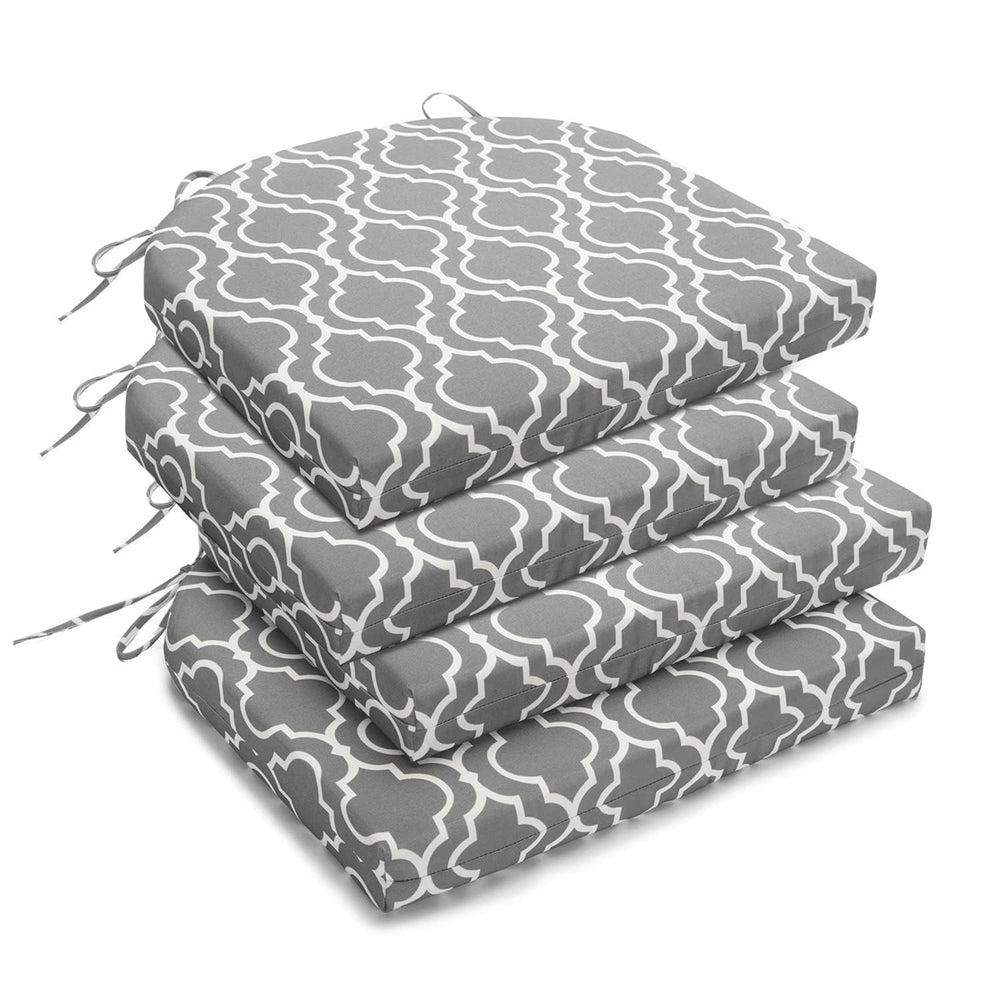 downluxe front view set of four cushions showing coordinated grey gourd color and neat edges for refreshed patio seating