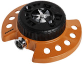 Dramm ColorStorm front view showing orange sprinkler and clear benefits