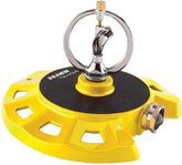 Dramm ColorStorm yellow sprinkler front view showing stable base and bright finish for easy placement