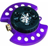 Dramm ColorStorm turret sprinkler front view showing berry color and metal base for durability