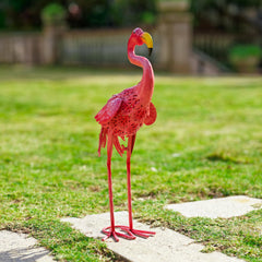 dreamskip side profile of metal flamingo highlighting graceful neck and silhouette