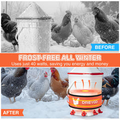 Dreyoo belt installed on chicken drinker in coop, keeps water unfrozen for birds
