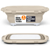 Drip EZ front view showing sandstone tub and included lid for organized prep