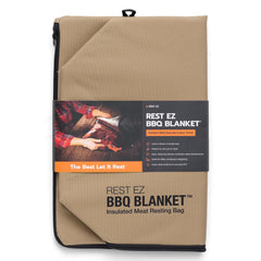 Drip EZ front view of khaki Rest EZ blanket showing size and zipper for easy loading