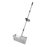 Drunmist front view of full stainless steel rake showing broad sifting basket benefit
