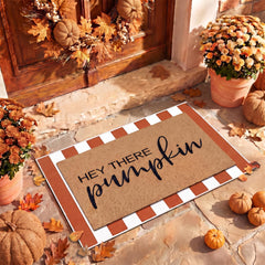 Drydiet front view of the layered doormat set welcoming seasonal guests