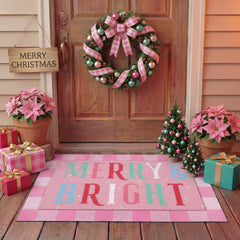 Drydiet front view porch mat showing welcoming Merry Bright design and curb appeal