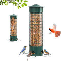 DSUMD front view of hanging metal feeder showing capacity and design benefit