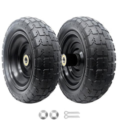 Dualso front view of packaged wheel pair showing durable flat-free benefit
