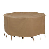 Duck Covers front view showing 90-inch round cover protecting table