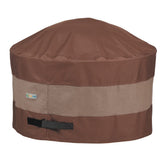 DUCKCOVERS front view of 52-inch cover protecting fire pit, showing full protection benefit