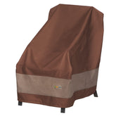 Duck Covers front view of mocha high back cover protecting chair, durable protection